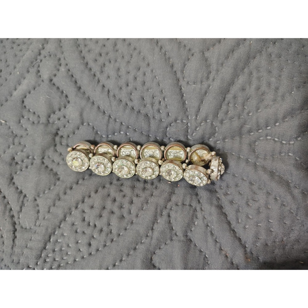Vintage Style Silver Tone Clear Rhinestone Round Link Stretch‎ Bracelet Costume